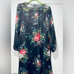 The Loft Floral Black Dress Large
